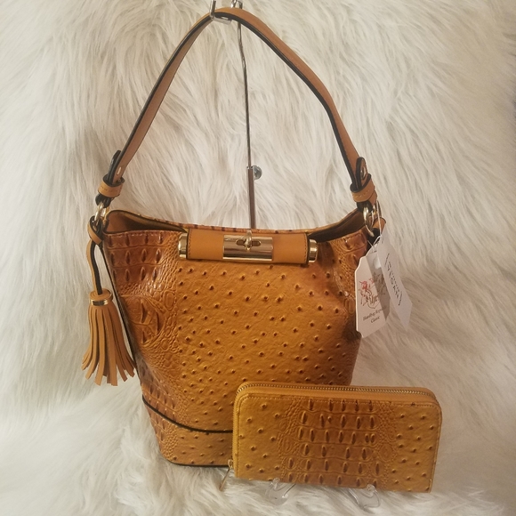 HANDBAG EXPRESS Handbags - MUSTARD EMBOSSED TALL HOBO SET